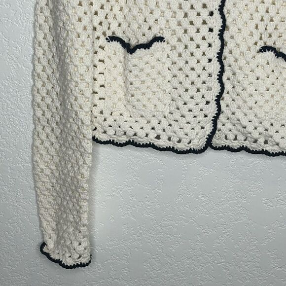 New CARA CARA Roma Cardigan Ivory Navy Crochet Medium - Picture 5 of 14